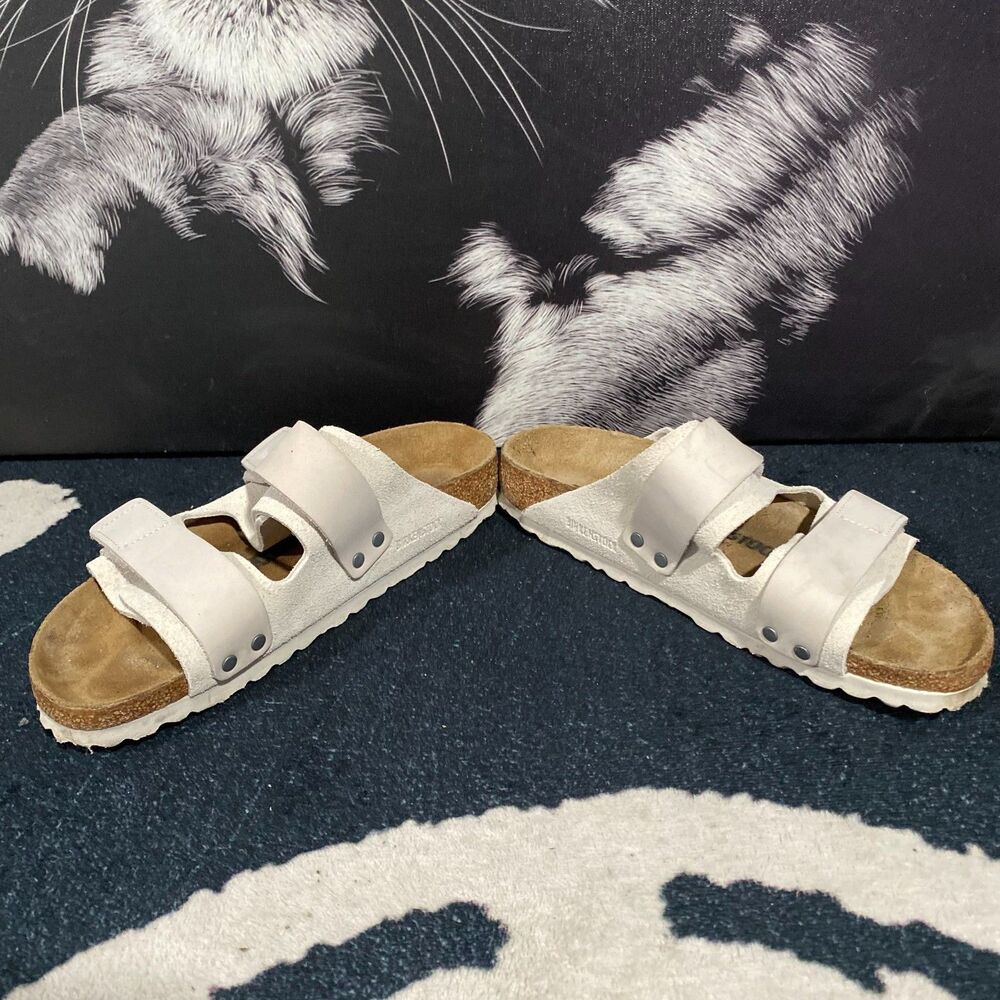 Birkenstock Uji 1024800 Slide Sandal Unisex M4/W6 White Suede Slip-On Casual - Picture 2 of 9